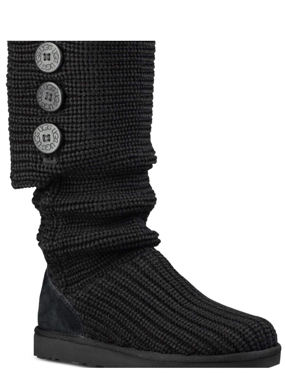 UGG Women's Classic Cardy Black Sweater Button Boot Size 8